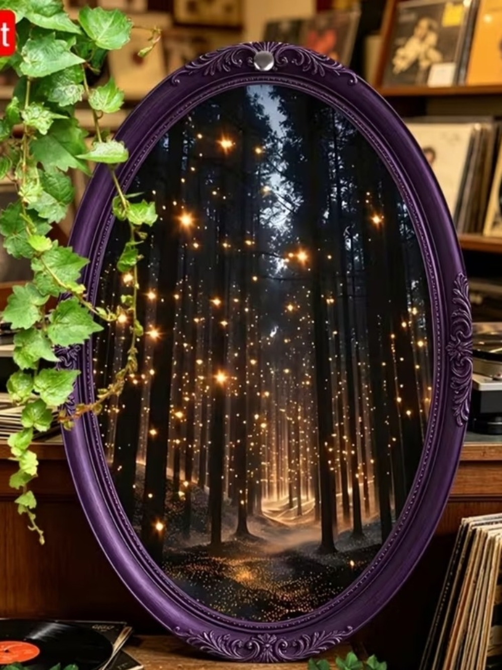 Decorative Purple Oval Wall Art with Enchanted Forest Print